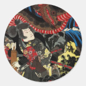 SAMURAI VECHT MET REUZENSLANG PAD RONDE STICKER (Voorkant)