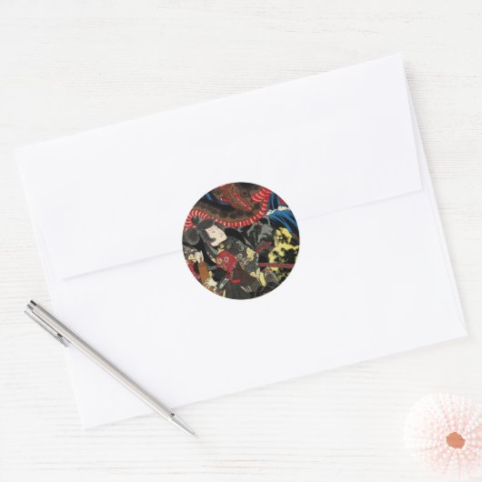 SAMURAI VECHT MET REUZENSLANG PAD RONDE STICKER (Envelop)