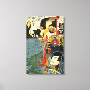 Samurai vecht Monster Cat, Utagawa Toyokuni Canvas Afdruk