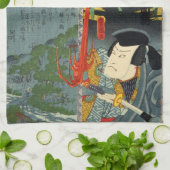 Samurai vecht Monster Cat, Utagawa Toyokuni Theedoek (Gevouwen)