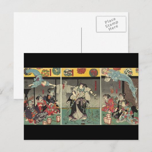 Samurai vecht spoken en slangen. 1850 briefkaart (Voorkant / Achterkant)