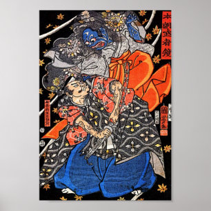 Samurai vecht tegen blauwe demon poster