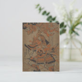 Samurai vecht tegen een demon rond 1711 briefkaart (Staand voorkant)