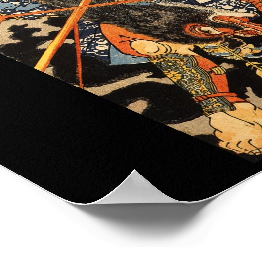 Samurai vecht tegen groot monster, ongeveer 1800's poster (Hoek)