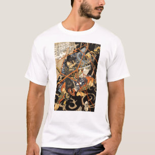 Samurai vecht tegen groot monster, ongeveer 1800's t-shirt