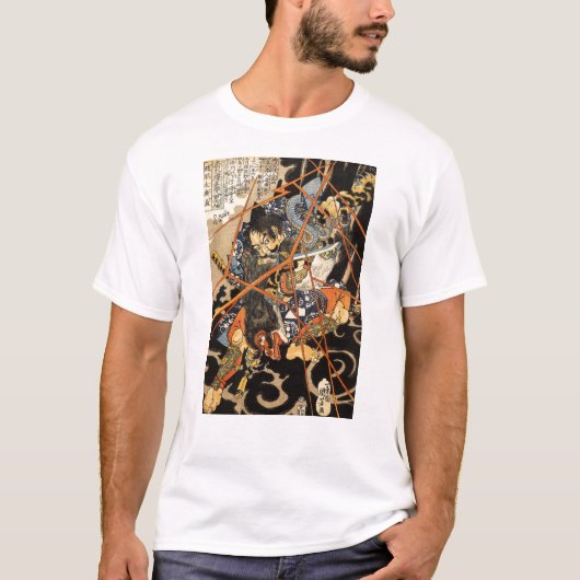 Samurai vecht tegen groot monster, ongeveer 1800's t-shirt (Voorkant)