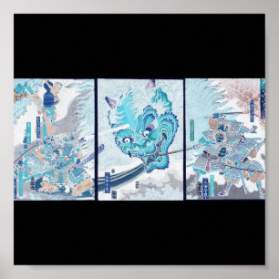 Samurai vecht tegen kwade geest rond 1860 poster