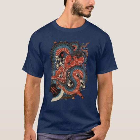 SAMURAI VECHTENDE MONSTER SLANG T-SHIRT (Voorkant)