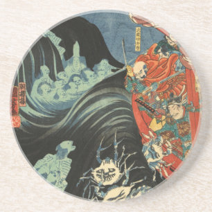 Samurai versus de spookkrabben zandsteen onderzetter