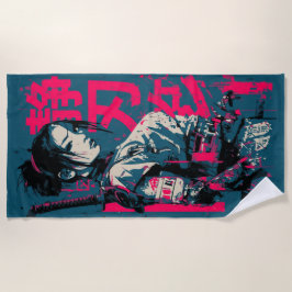 Samurai Vrouw Katana Street Art Japanse Kanji Des Strandlaken