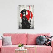 Samurai vrouw met Katana voor de rode zon Canvas Afdruk (Insitu (Woonkamer))