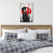 Samurai vrouw met Katana voor de rode zon Canvas Afdruk (Insitu (Slaapkamer))