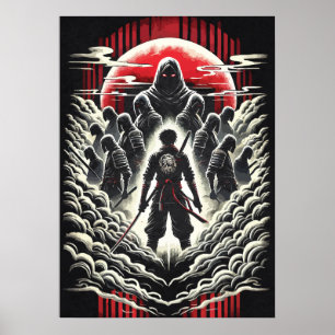 Samurai vs demonen, Japanse anime tatoeage kunst Poster