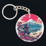 Samurai Warrior at Mount Fuji Japanese Art Sleutelhanger<br><div class="desc">A striking Japanese-inspired design featuring a lone samurai warrior standing before Mount Fuji at sunset. This t-shirt blends traditional samurai spirit with beautiful scenic Japanese landscapes. Perfect for fans of samurai, Japan, manga aesthetics, and minimalist ink illustrations. Makes a unique gift for lovers of Japanese culture and art.</div>