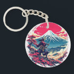 Samurai Warrior at Mount Fuji Japanese Art Sleutelhanger<br><div class="desc">A striking Japanese-inspired design featuring a lone samurai warrior standing before Mount Fuji at sunset. This t-shirt blends traditional samurai spirit with beautiful scenic Japanese landscapes. Perfect for fans of samurai,  Japan,  manga aesthetics,  and minimalist ink illustrations. Makes a unique gift for lovers of Japanese culture and art.</div>