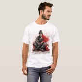 Samurai Warrior Crouching met getekend zwaard T-sh T-shirt (Voorkant volledig)