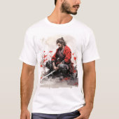 Samurai Warrior Crouching met Sword Drawn T-Shirt (Voorkant)