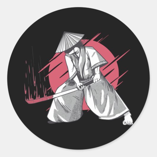 Samurai Warrior Hits met Katana Ronde Sticker (Voorkant)