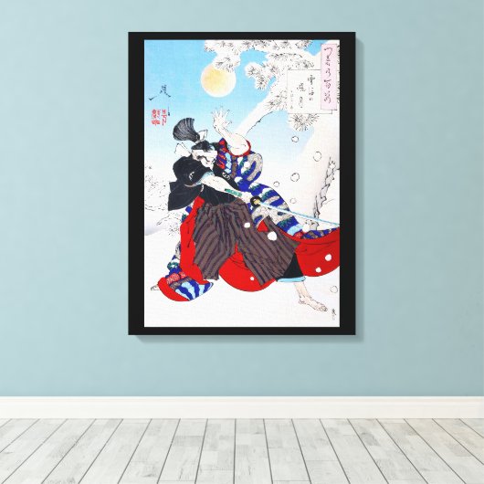 Samurai Warrior Holding a Katana, Yoshitoshi Canvas Afdruk (Insitu (Houten vloer))