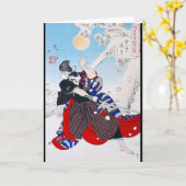 Samurai Warrior Holding a Katana, Yoshitoshi Kaart (Gele Bloem)