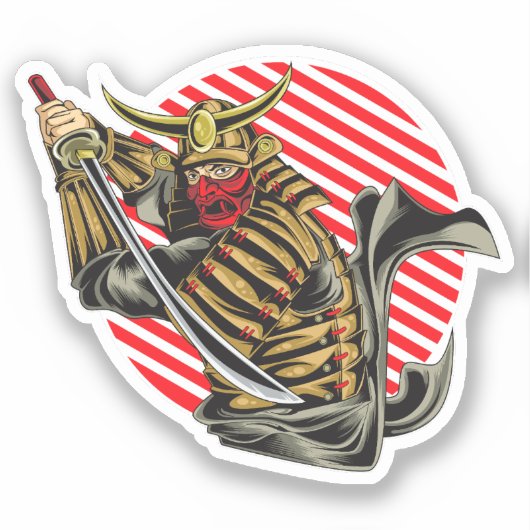 Samurai Warrior in actie Sticker (Voorkant)