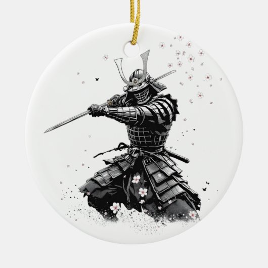 Samurai Warrior in Action Japanese Art Ceramic  Keramisch Ornament (Voorkant)
