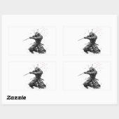 Samurai Warrior in Action Japanese Art Ceramic  Rechthoekige Sticker (Vel)