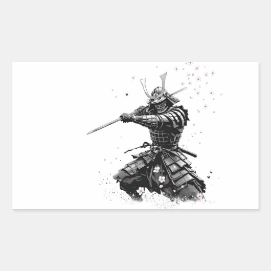 Samurai Warrior in Action Japanese Art Ceramic  Rechthoekige Sticker (Voorkant)