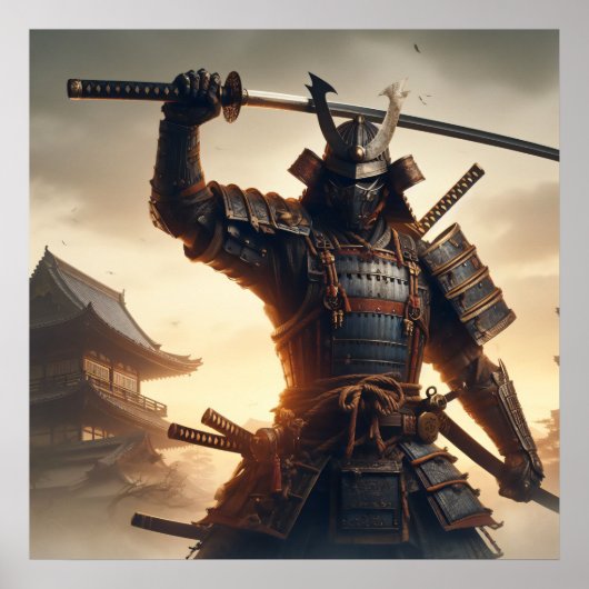 Samurai Warrior in Dark Armor met dramatisch licht Poster (Voorkant)