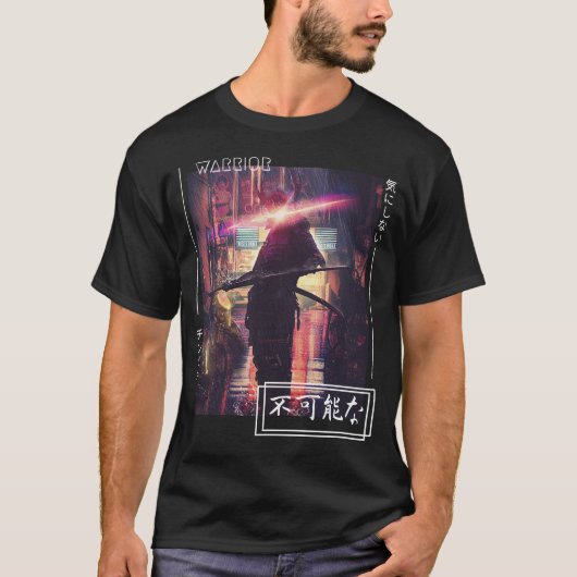 Samurai Warrior Japanse Cyberpunk Streetslijk T-shirt (Voorkant)