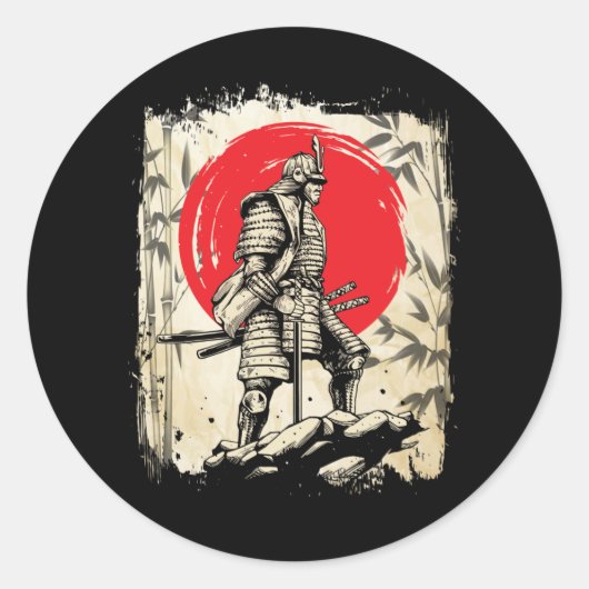Samurai Warrior Japanse Hero Japan Zwaardmannen Ronde Sticker (Voorkant)