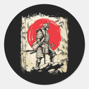 Samurai Warrior Japanse Hero Japan Zwaardmannen Ronde Sticker