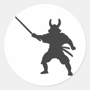 Samurai Warrior met zwaard - Kies achterkleur Ronde Sticker