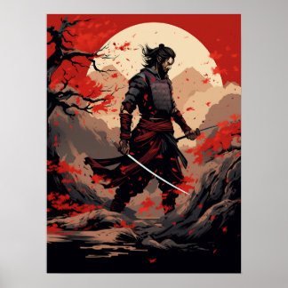 Samurai Warrior op Sunset Poster