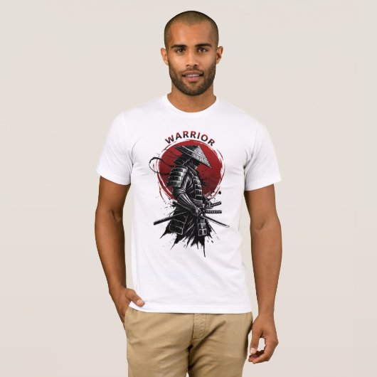 Samurai Warrior Rising Sun Japanese Ink Style T-shirt (Voorkant volledig)