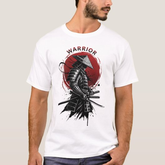 Samurai Warrior Rising Sun Japanese Ink Style T-shirt (Voorkant)