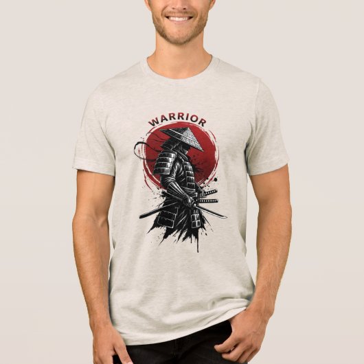 Samurai Warrior Rising Sun Japanese Ink Style Tri-Blend Shirt (Voorkant)