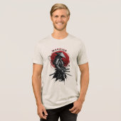 Samurai Warrior Rising Sun Japanese Ink Style Tri-Blend Shirt (Voorkant volledig)