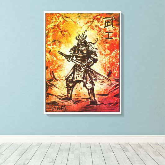 Samurai Warrior ; Traditionele Japanse kunst Canvas Afdruk (Insitu (Houten vloer))