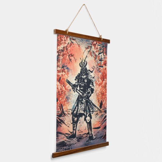 Samurai Warrior ; Traditionele Japanse kunst Hangend Wandkleed (Gebogen)