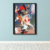 Samurai Warrior vecht op een paard, Yoshitoshi Canvas Afdruk (Insitu (Houten vloer))