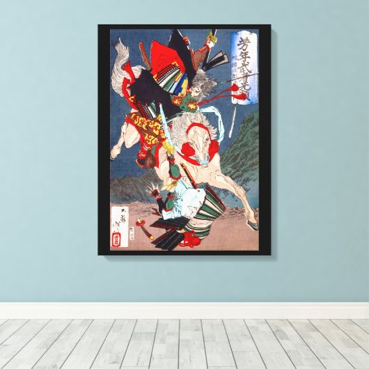 Samurai Warrior vecht op een paard, Yoshitoshi Canvas Afdruk (Insitu (Houten vloer))