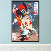 Samurai Warrior vecht op een paard, Yoshitoshi Canvas Afdruk (Insitu (Houten vloer))
