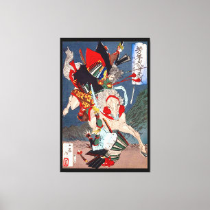 Samurai Warrior vecht op een paard, Yoshitoshi Canvas Afdruk