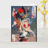 Samurai Warrior vecht op een paard, Yoshitoshi Kaart (Gele Bloem)
