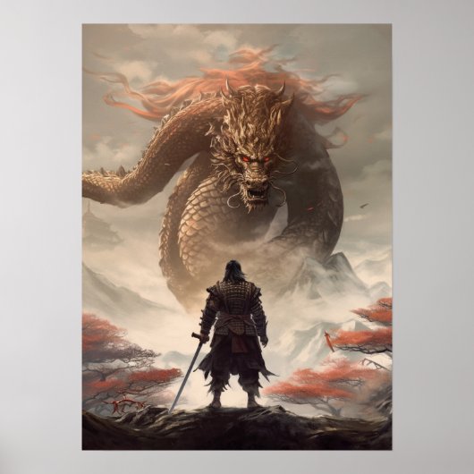 Samurai Warrior vs Dragon Poster (Voorkant)