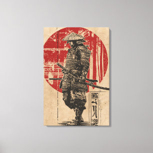 Samurai Warrior Wabi Sabi Art    rode zon Canvas Afdruk