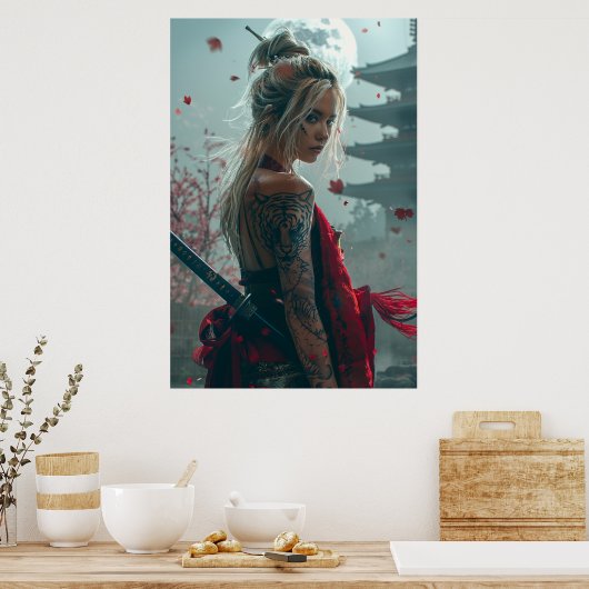 Samurai woman warrior with katana — Japanese cultu Poster (Keuken)