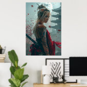 Samurai woman warrior with katana — Japanese cultu Poster (Thuiskantoor)