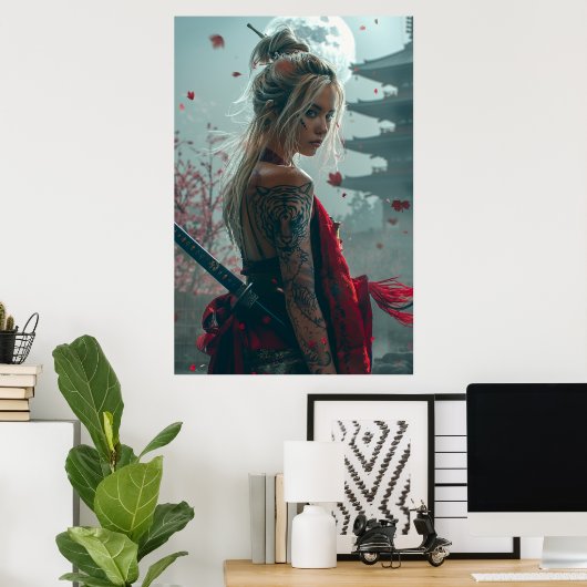 Samurai woman warrior with katana — Japanese cultu Poster (Thuiskantoor)